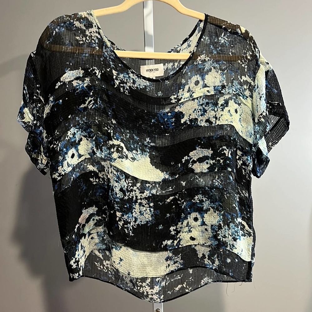 Hyden Yoo 100% Silk Floral Water Color Tiered Blouse